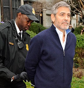 George Clooney arrested during a protest outside Sudanese embassy in Washington DC (March 16, 2012)