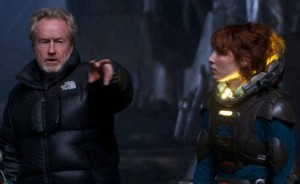 Director Ridley Scott with Noomi Rapace on 'Prometheus'