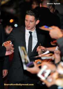 British actor Jamie Bell signing autographs at red carpet premiere of Tin Tin