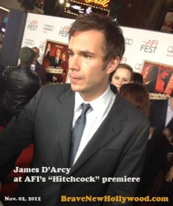 James D'arcy talks to reporters on the red carpet at AFI 2012