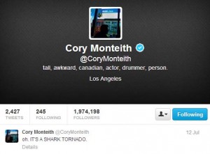 Cory Monteith tweeted about SyFy channel Sharknado