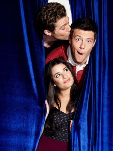 Matthew Morrison, Corey Monteith, and Lea Michel during, playful, during a publicity shoot for GLEE. 