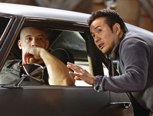 Justin Lin directs Vin Diesel on the set of Fast & Furious (2009).