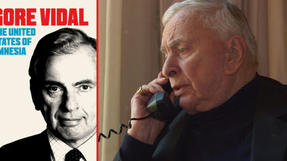 R to L: the poster for the Gore Vidal documentary, Right; the American literary figure, Gore Vidal on the phone
