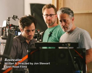 Actor Gael Garcia Bernal with director Jon Stewart on the set of Rosewater the movie.