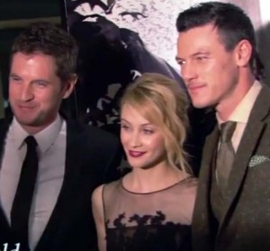 L-R: Director Gary Shore and stars of DRACULA UNTOLD Sarah Gadon and Luke Evans  during NY screening of the film. 