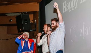 Seth Rogen and Evan Goldberg make a surprise appearance during the first public screening of "The Interview," at L.A.'s Cinefamily - photo: Tyrone Roberts