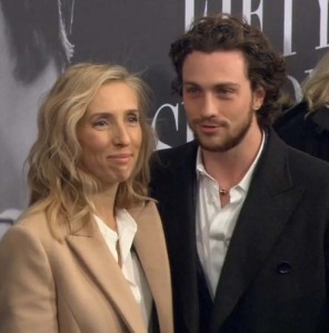 Director Sam Taylor-Johnson with husband, actor Aaron Taylor-Johnson at NYC's Fifty Shades of Grey screening. 