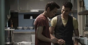 L-R: actors Teddy Chen Culver as Elliot and Aidan Bristow, as Ian find good lovin' and food in 'Eat With Me.' (Wolfe Video)