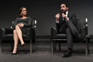 WASHINGTON, DC - DECEMBER 1: (L-R) Natalie Portman and Pablo Larrain participate in a panel discussion after the premiere of Fox Searchlight Pictures "Jackie" at the Newseum on December 1, 2016 in Washington, DC. (Photo by Larry French/Fox/PictureGroup)