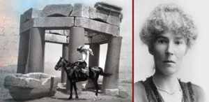 British explorer Gertrude Bell rides deep into Arabian Desert during WWI in "Letters from Baghdad" documentary film. 