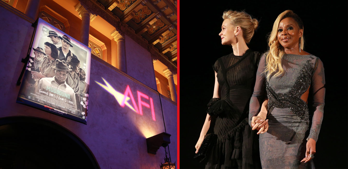 Carey Mulligan and Mary J. Blige hold hands during the AFI FILM FEST presentation of Mudbound