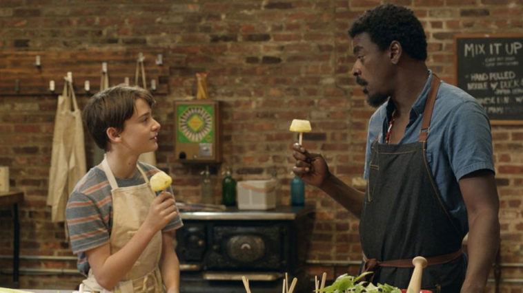 Noah Schnapp as Abe, and Seu Jorge as Chef Chico in ABE, 2019 film