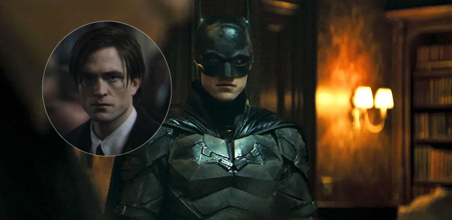 The Batman stars Robert Pattinson seen here in civilian cl;othing, suit and tie and in the Batman costume on the set of the film.