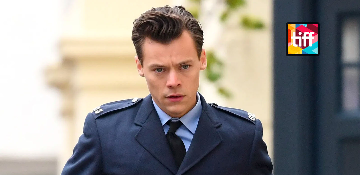 Harry Styles in police uniform in a film still from MY POLICEMAN movie